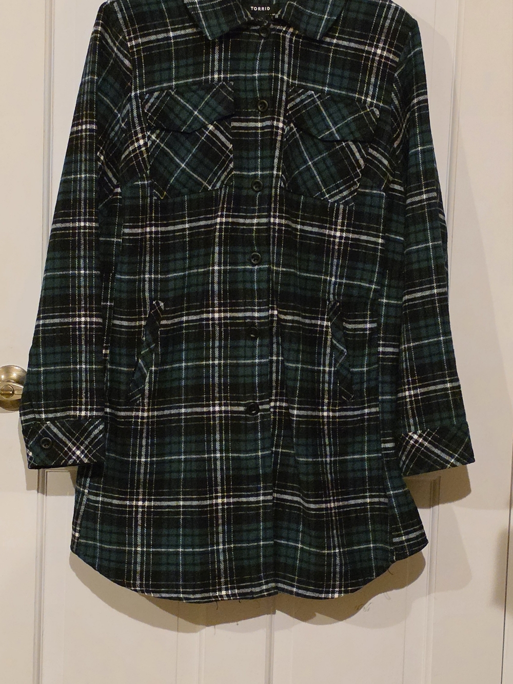 NWOT Torrid Green Plaid Longline Shacket Cinched Back Waist Size 2 (2X)
